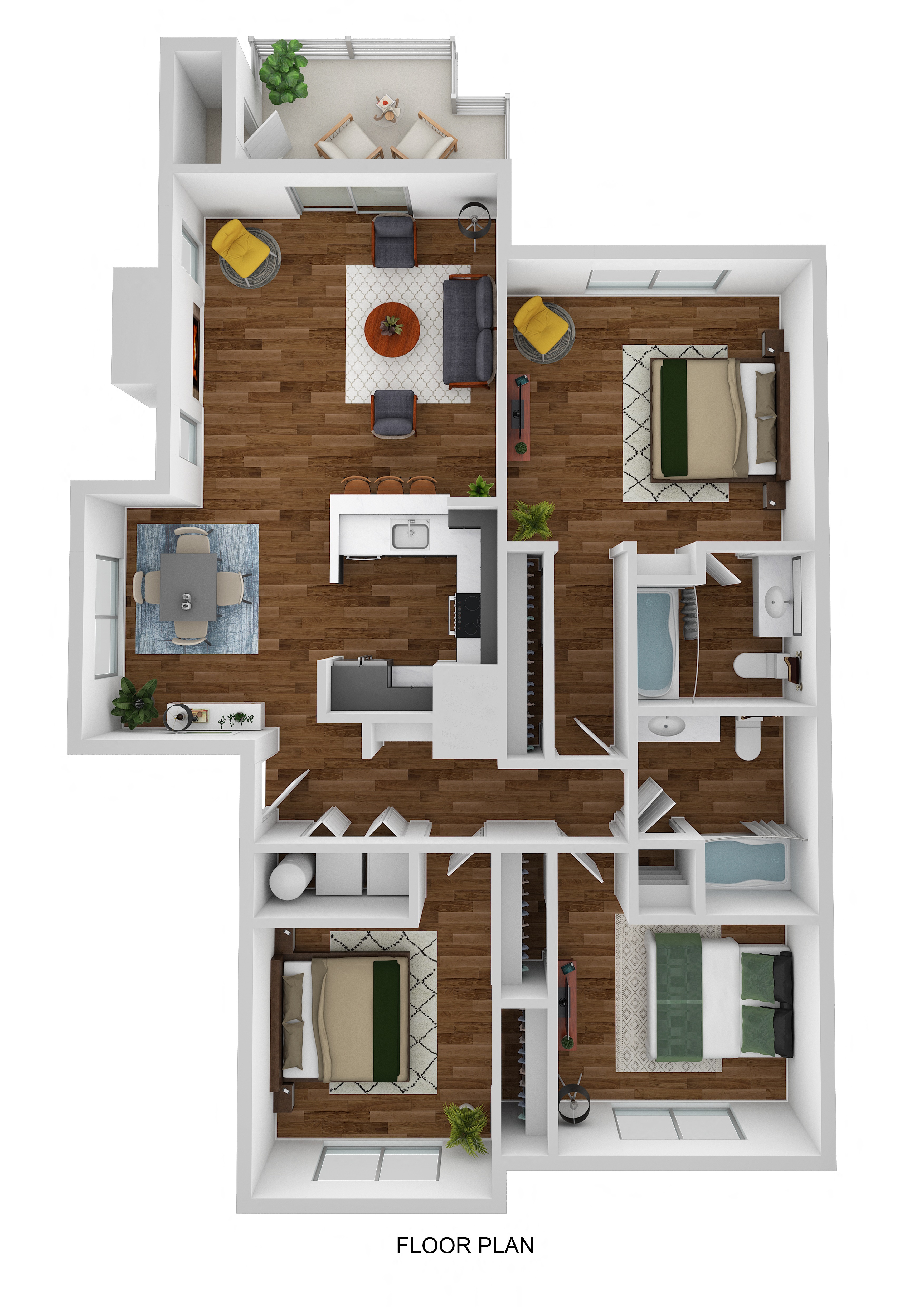 Floor plan for 3 beds, 2 baths, 1240 sqft